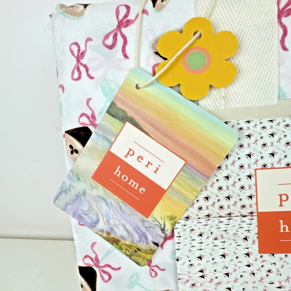 Peri Home espresso martini king 4pc Sheet Set White Pink Ribbon soft new